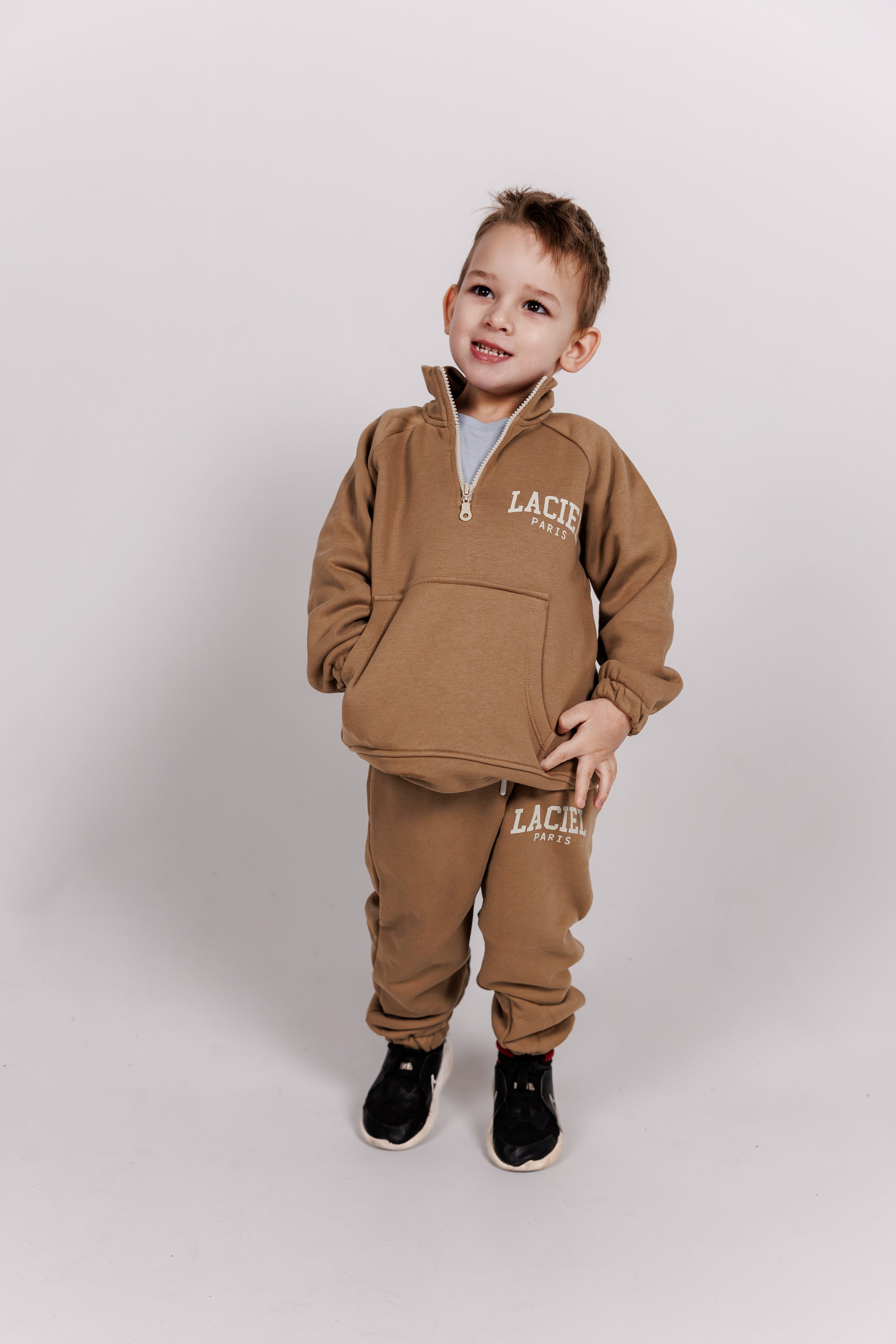 Beige Fleece Sweatshirt & Jogger Sets