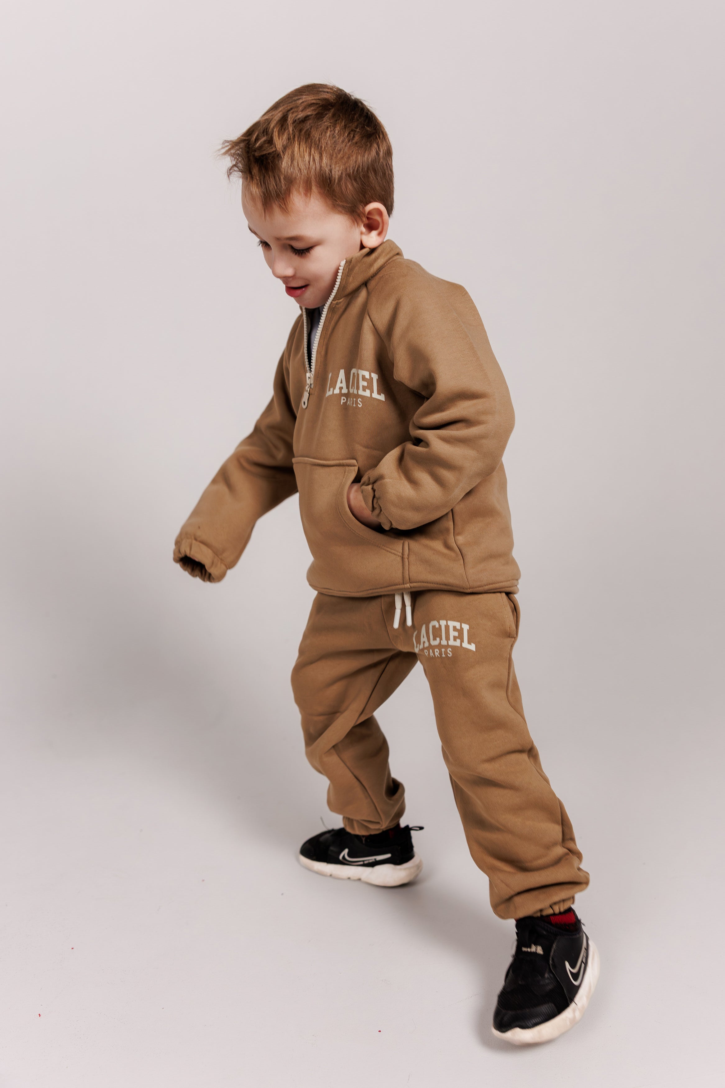Beige Fleece Sweatshirt & Jogger Sets