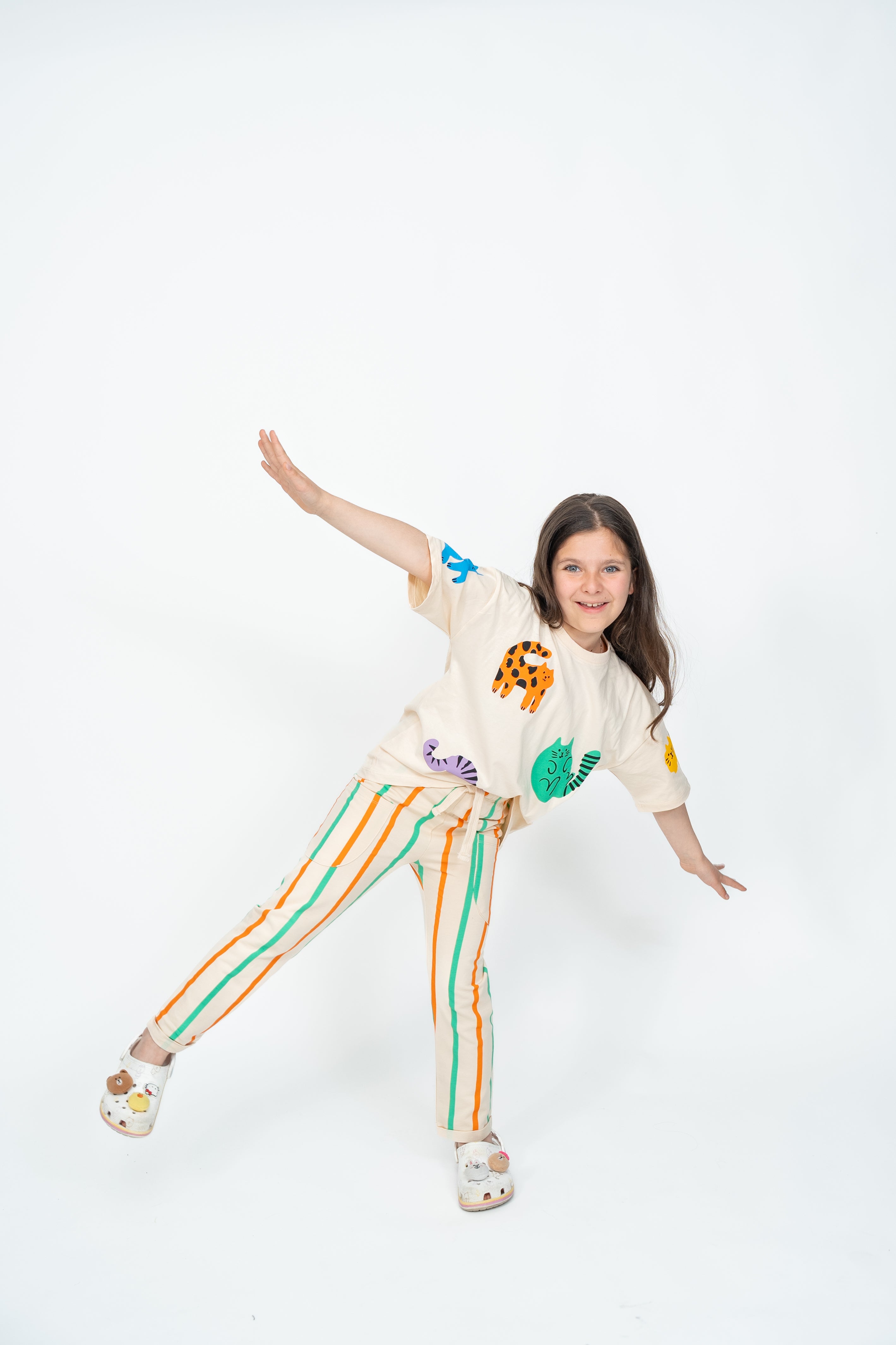 Playful Cats Tee & Stripe Leggings Set