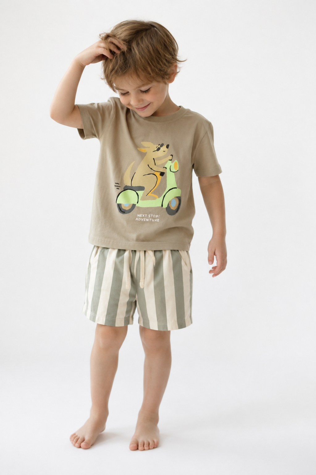 Scooter Print T-Shirt & Striped Shorts Set
