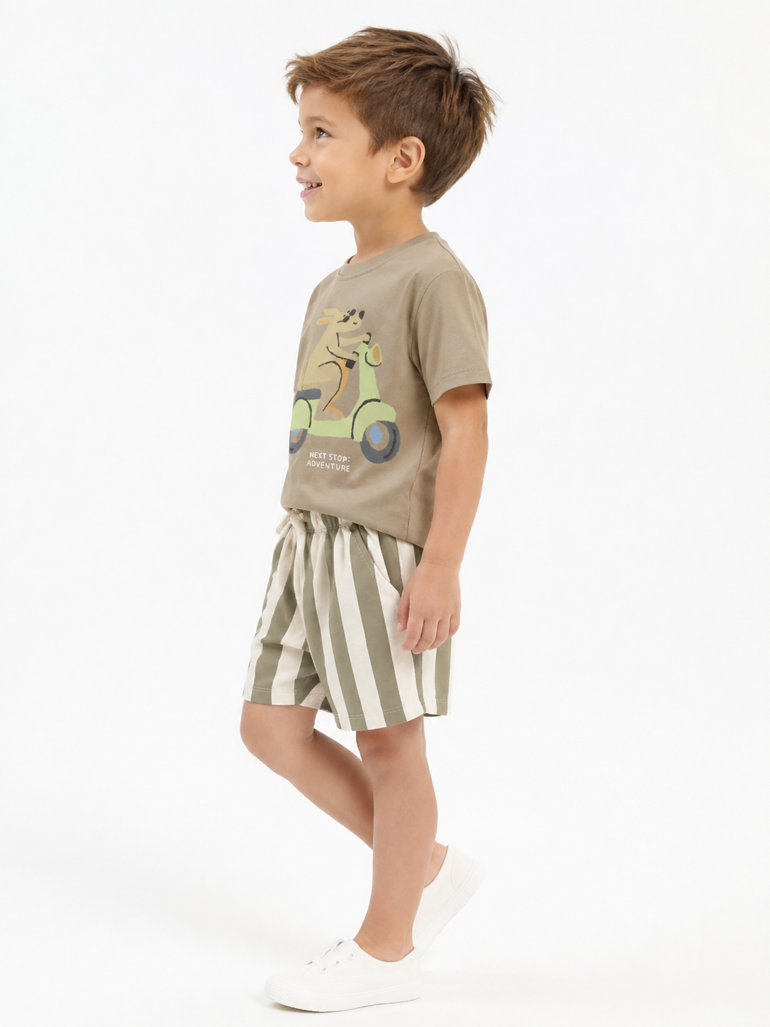 Scooter Print T-Shirt & Striped Shorts Set