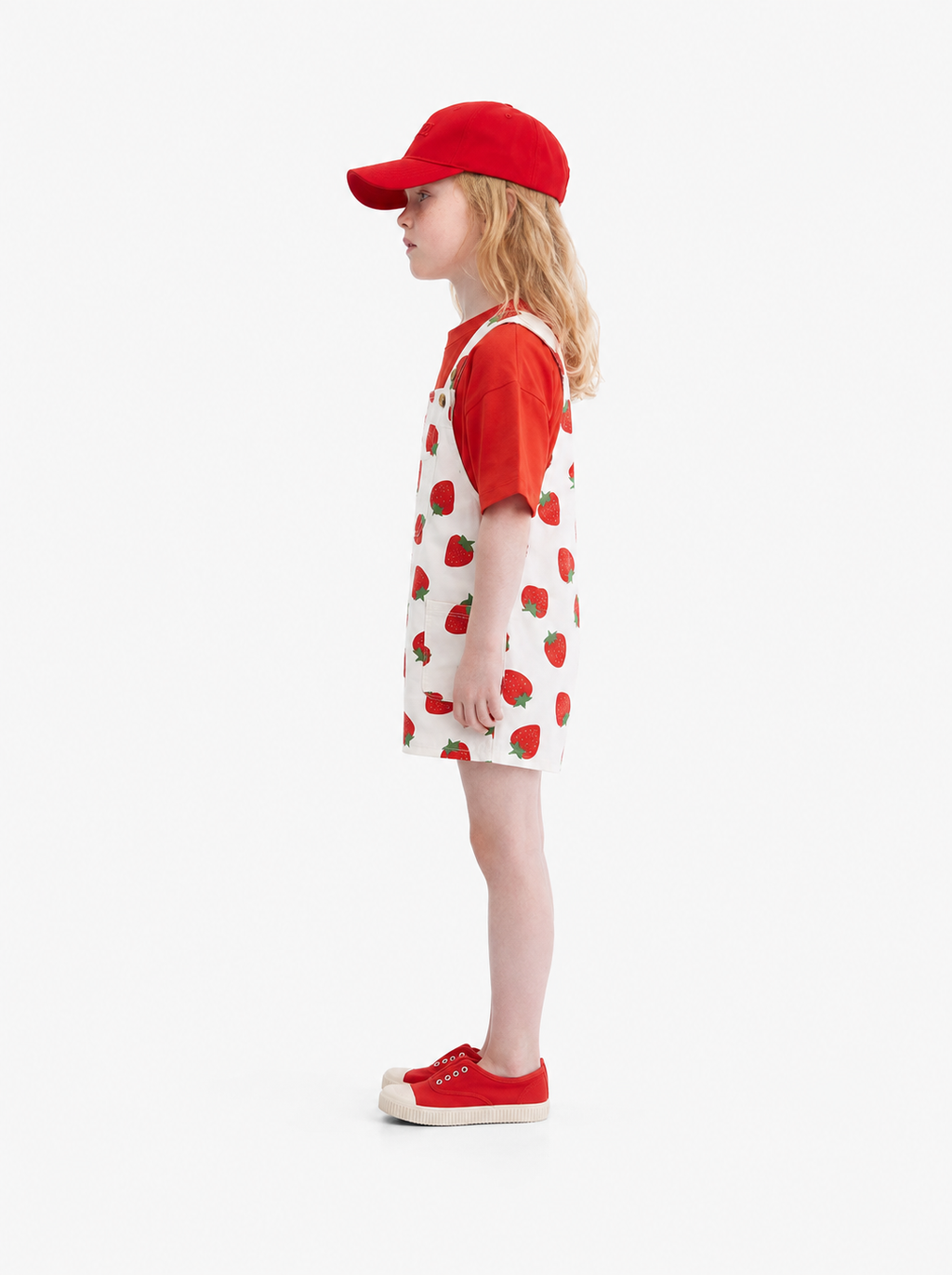 Strawberry Print Cotton Short Overalls