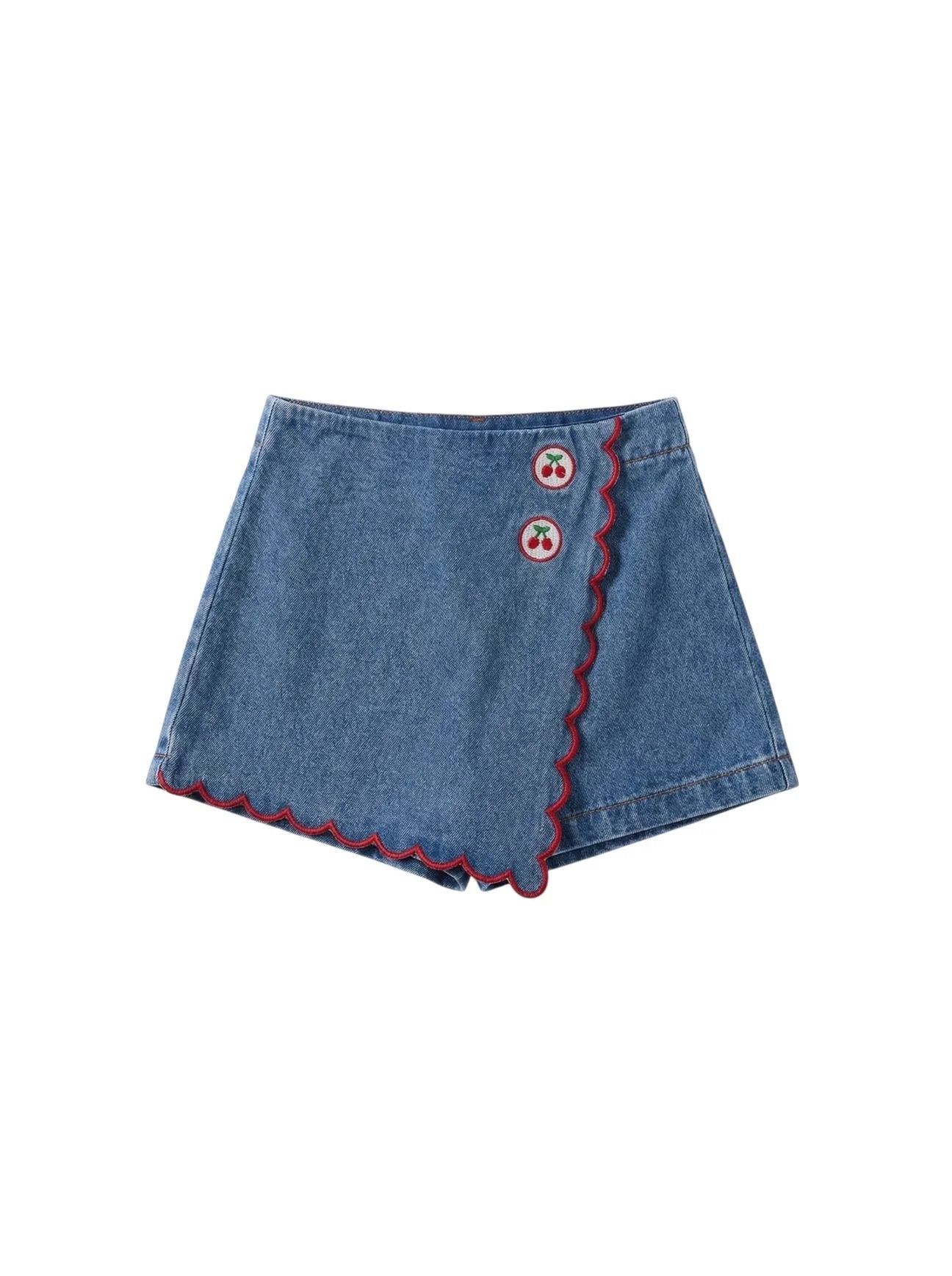Cherry Denim Skort
