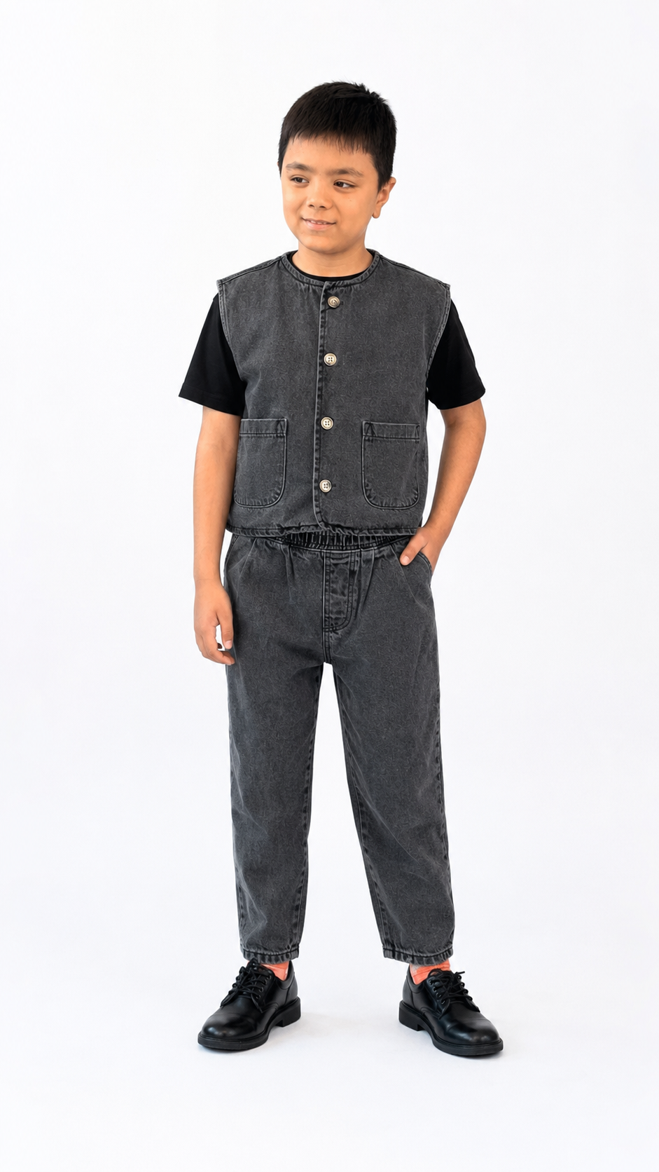 Charcoal Denim Button-Up Vest