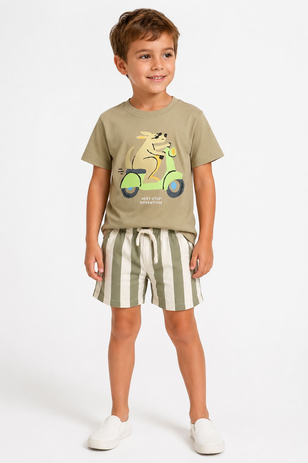 Scooter Print T-Shirt & Striped Shorts Set