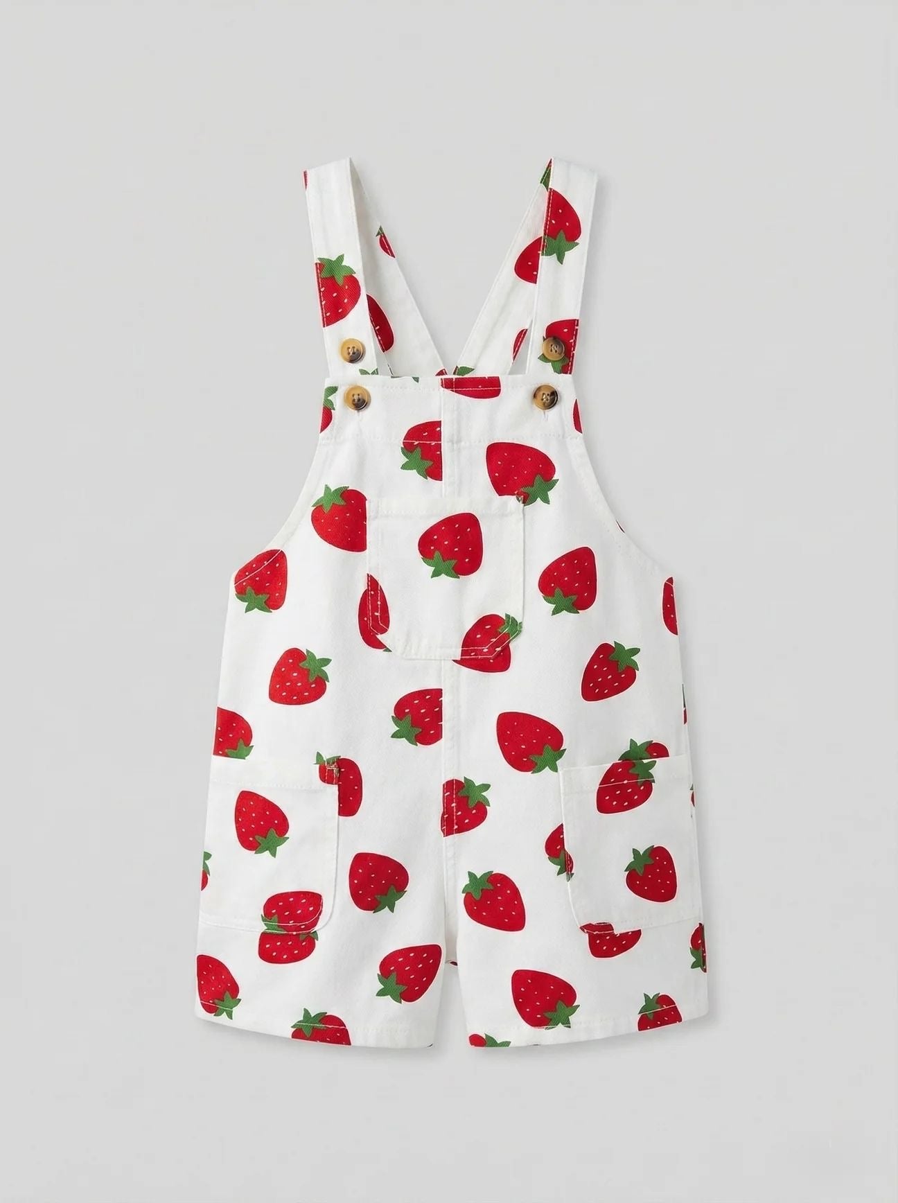 Strawberry Print Cotton Short Overalls
