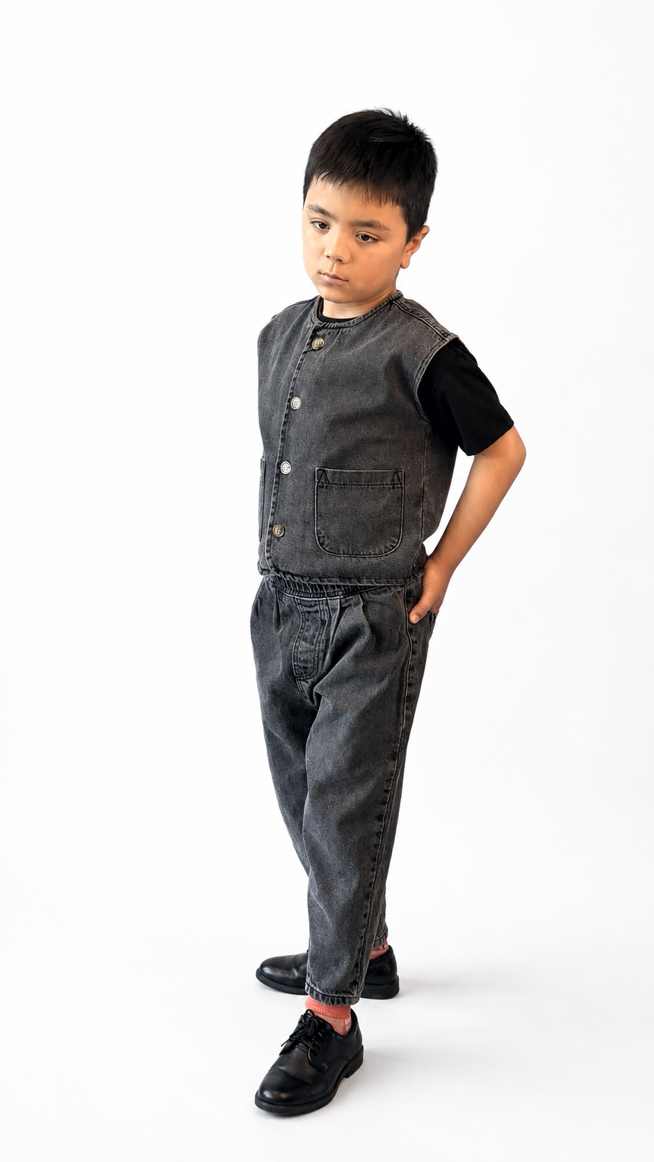 Charcoal Denim Button-Up Vest
