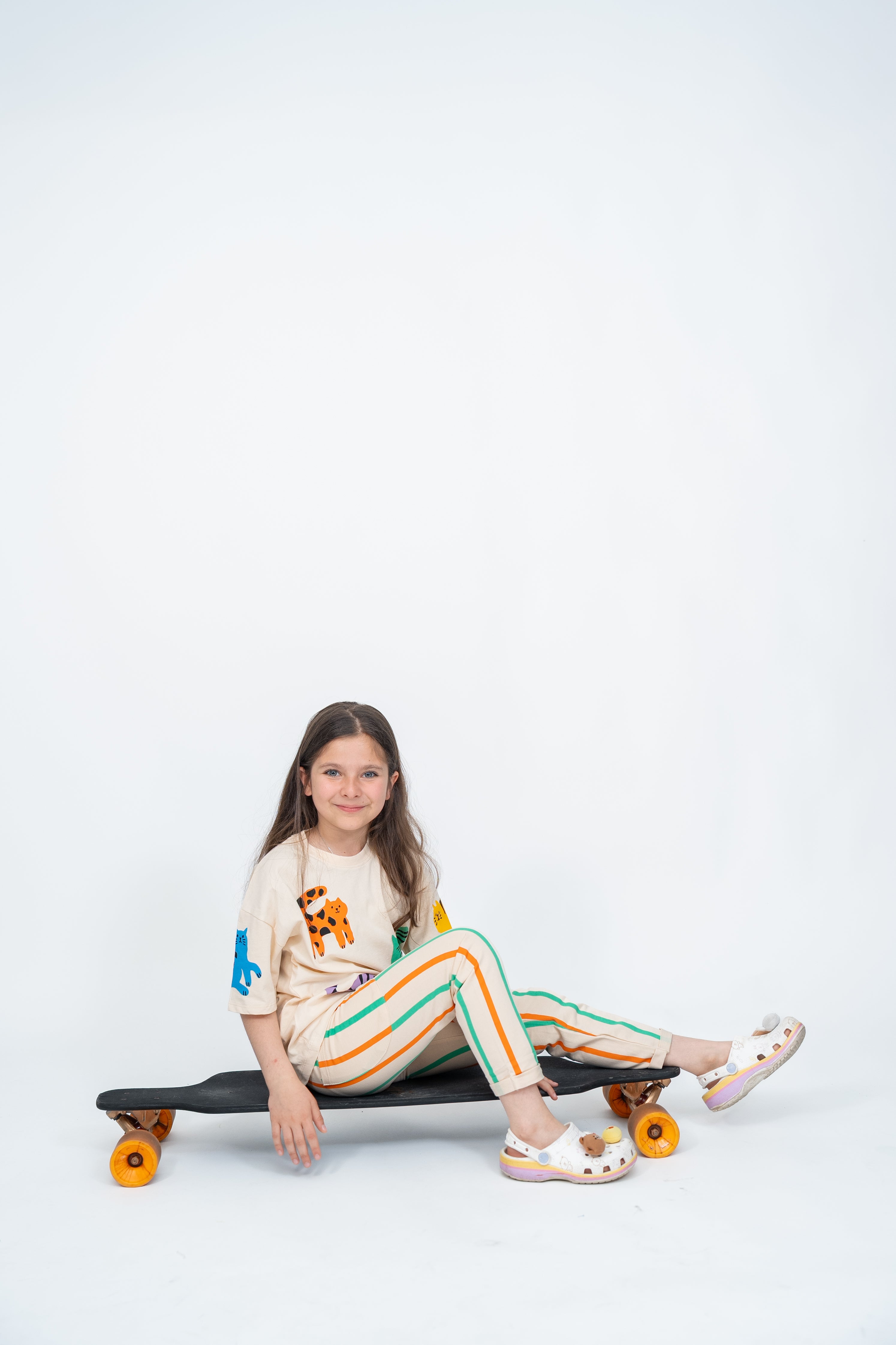 Playful Cats Tee & Stripe Leggings Set