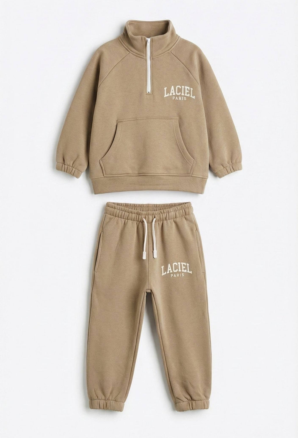 Beige Fleece Sweatshirt & Jogger Sets