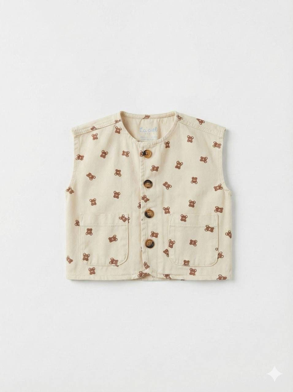 Teddy Bear Print Vest – Cream