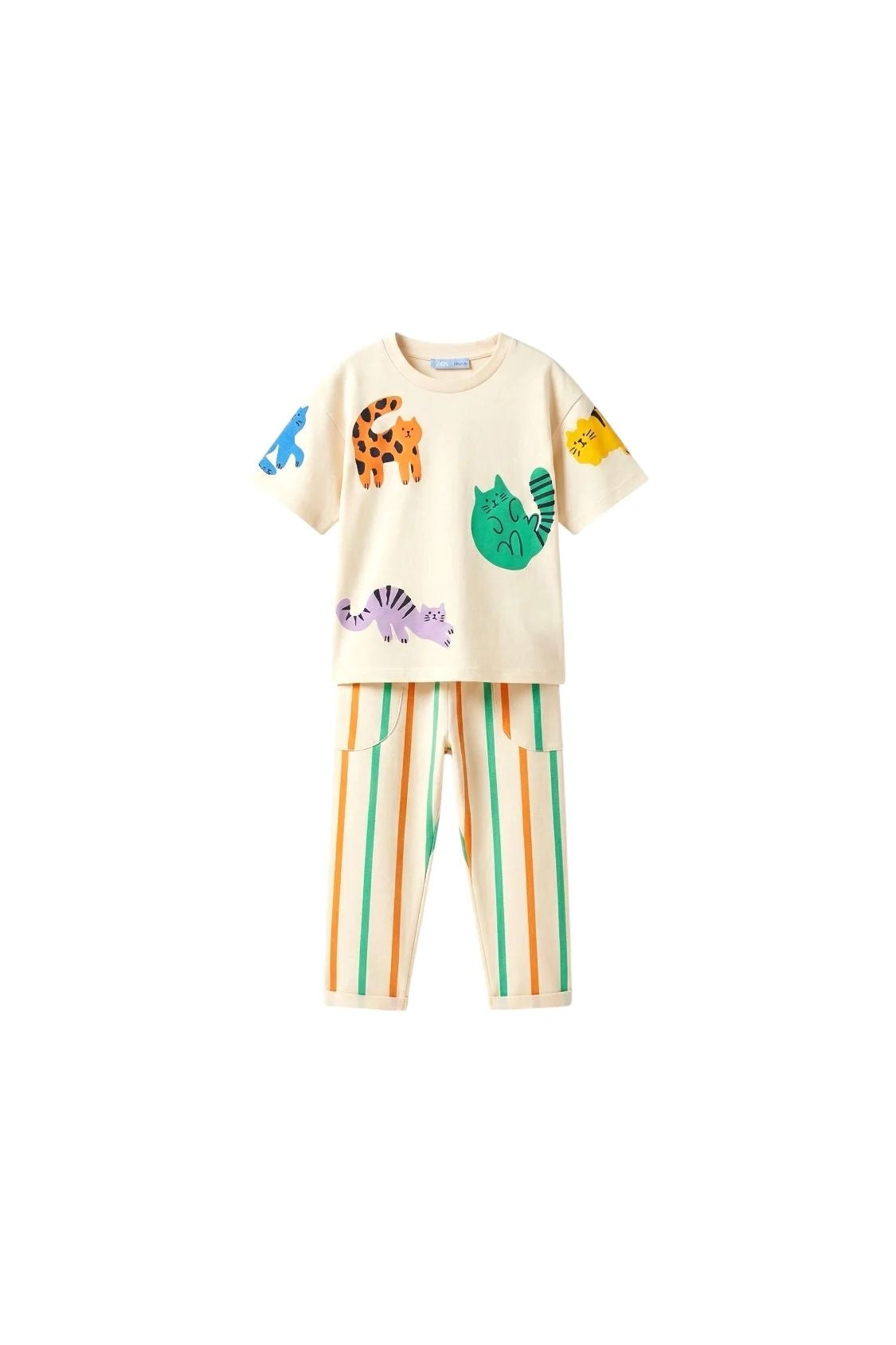 Playful Cats Tee & Stripe Leggings Set