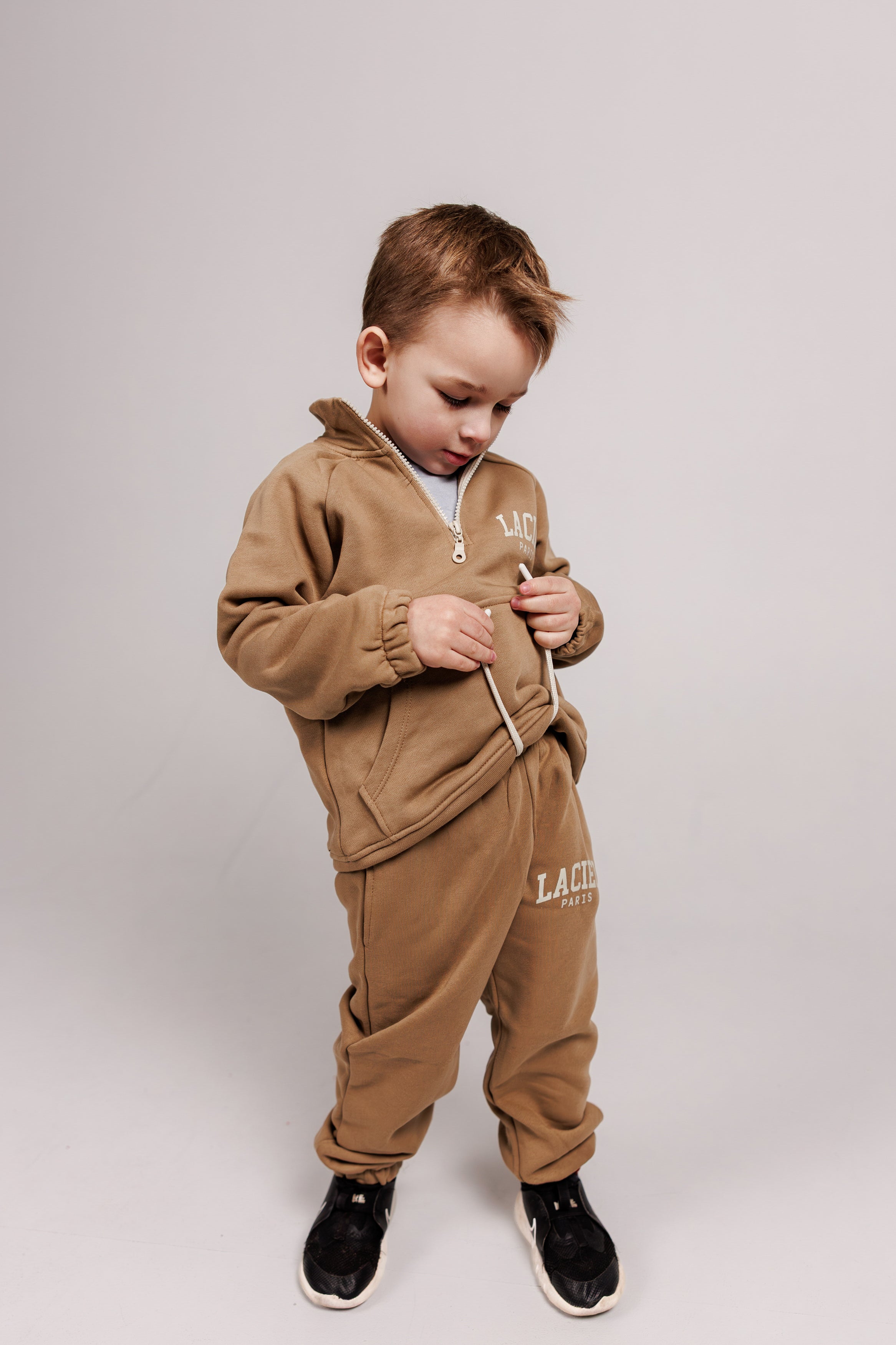 Beige Fleece Sweatshirt & Jogger Sets
