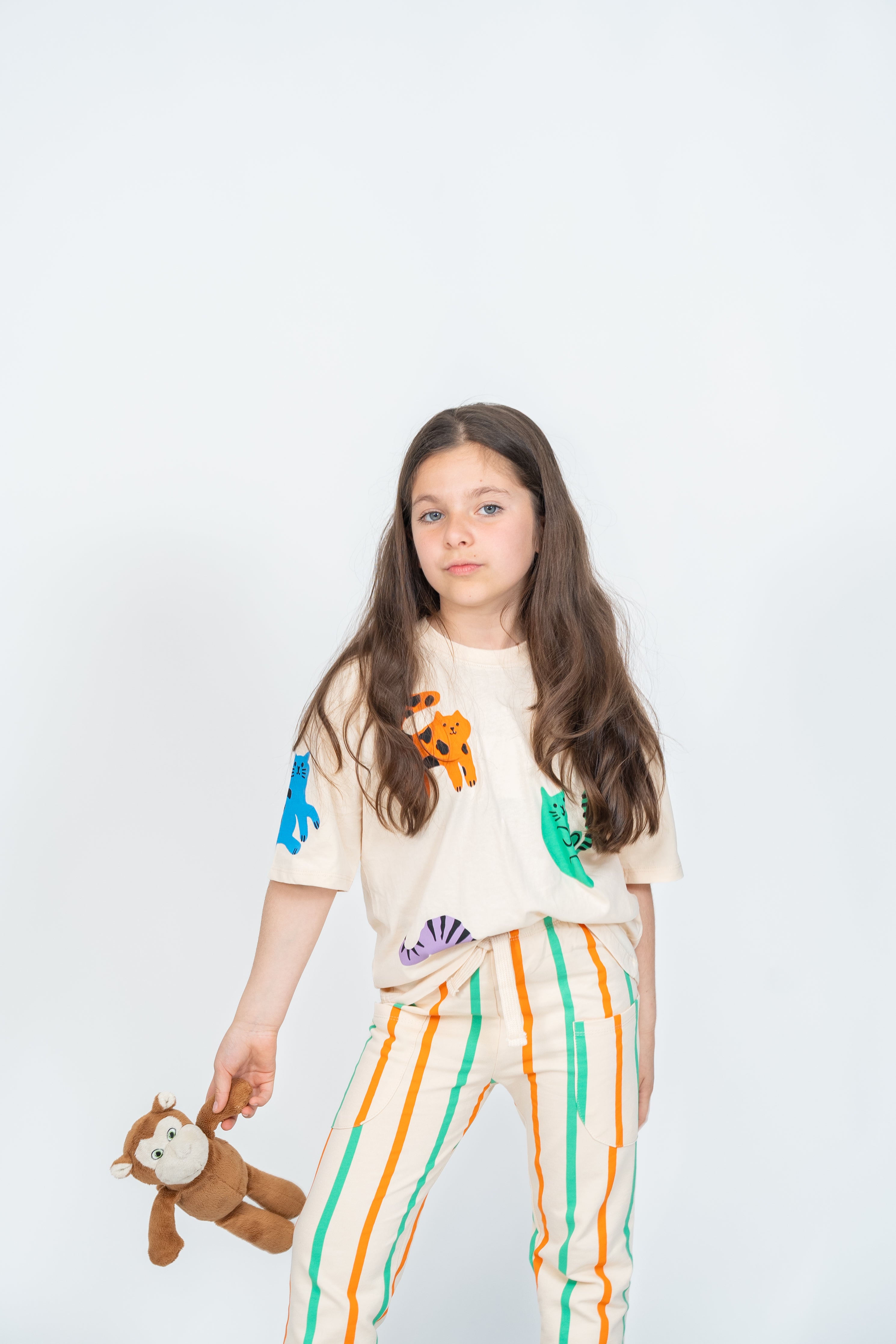 Playful Cats Tee & Stripe Leggings Set